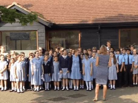 Flash mob in Oxted, Surrey, July 2015. Hazelwood School celebrating 125 years